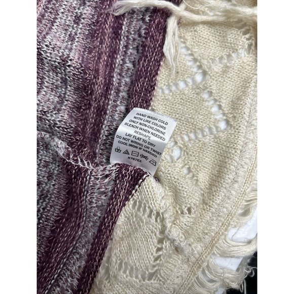 Vanity Purple Beige Semi Sheer Loose Knit Sweater Cardigan W Tassels Women’s L - Picture 11 of 15